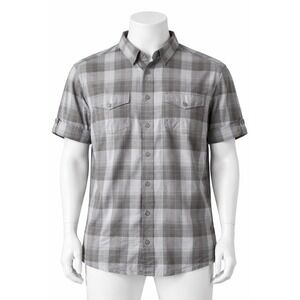 J Ferrar Mens 2XL Tall Shirt Gray Plaid Short Sleeve Button Down Cotton Big Tall